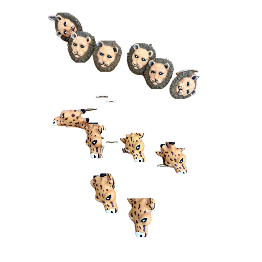 Vintage safari inspired shower curtain rings with lion and giraffe